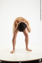 Nude Man Asian Standing poses - ALL Slim Short Standing poses - bend over Black Realistic
